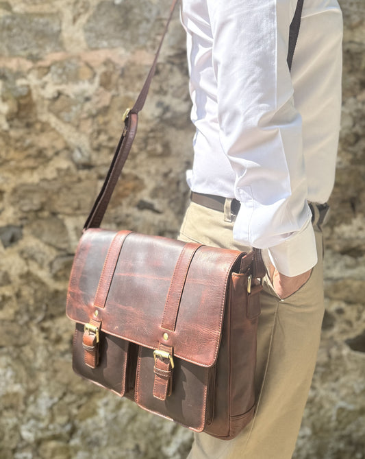 Roma Flapover Messenger Bag Brown